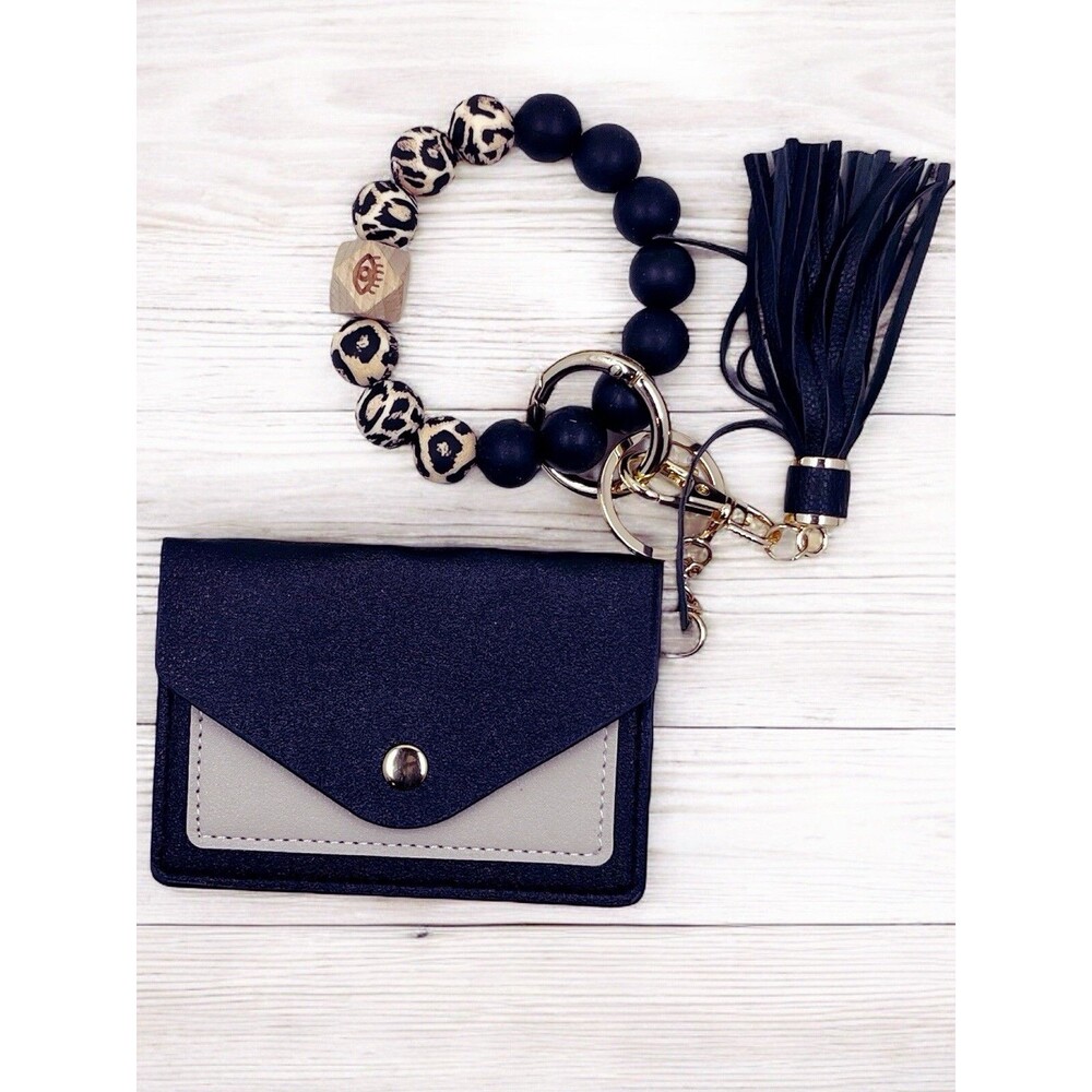 Silicone Beaded Wristlet Bracelet Keychain Wallet Bangle Keyring Tassel Women